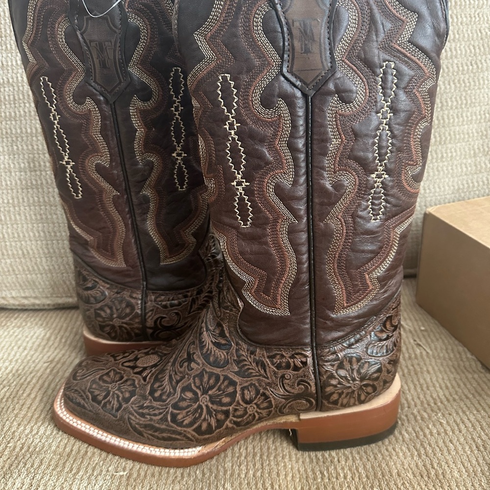 Brown Embroidered Ankle Boots